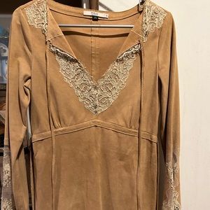 Vintage Suede Valentino dress with ivory lace detailing. geat condition.